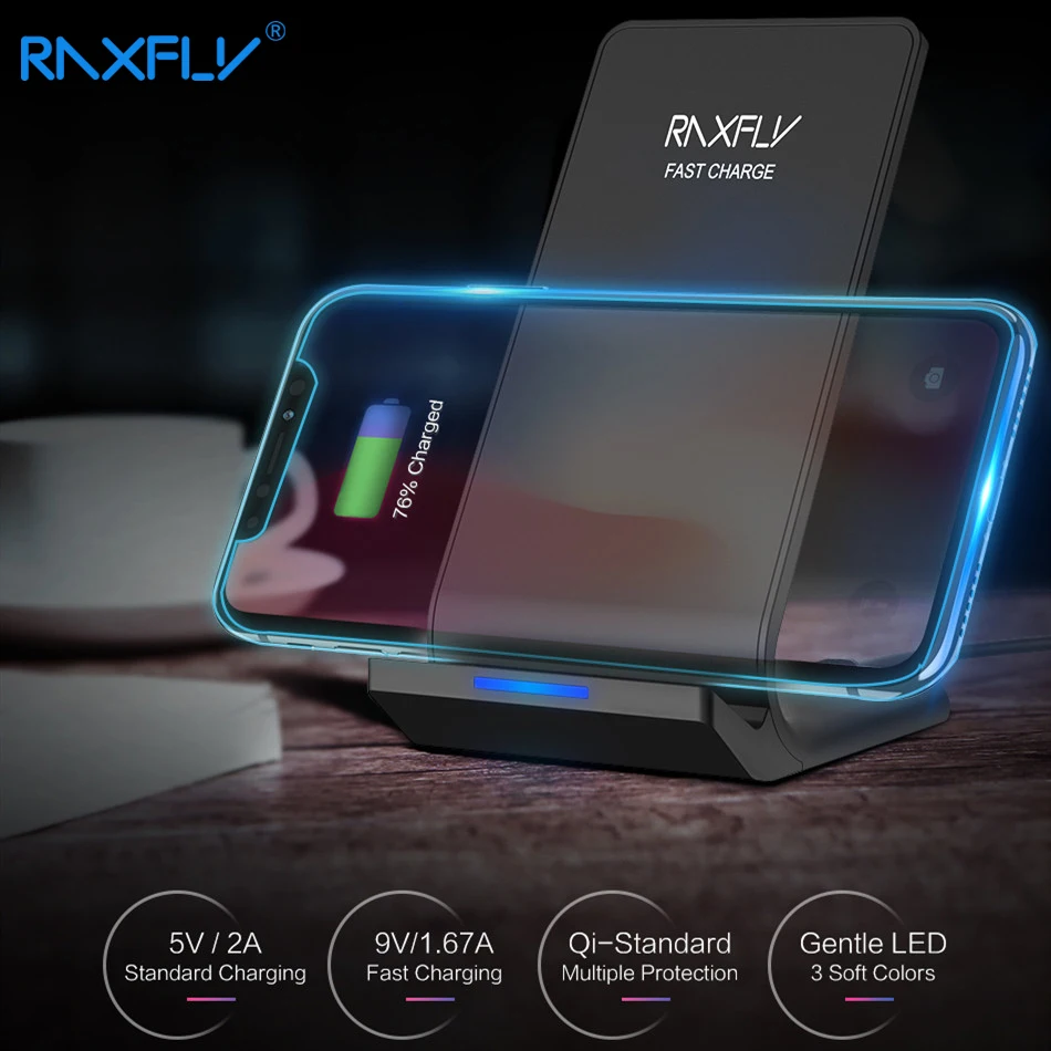 RAXFLY Беспроводное зарядное устройство для iPhone XS Max XR XS X 8 10 Вт Qi быстрое зарядное устройство для Samsung S9 S8 плюс S7 S6 край Быстрая зарядка Pad Pod Support беспроводная зарядка безпроводная зарядка
