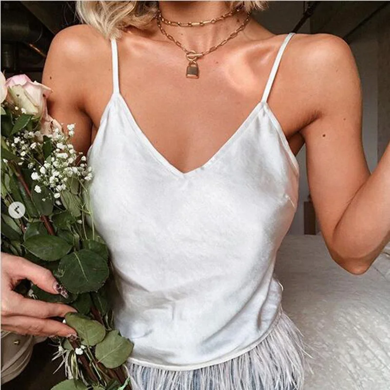 Женские белые топы атласная открытая спина Сексуальная кисточка вечерние