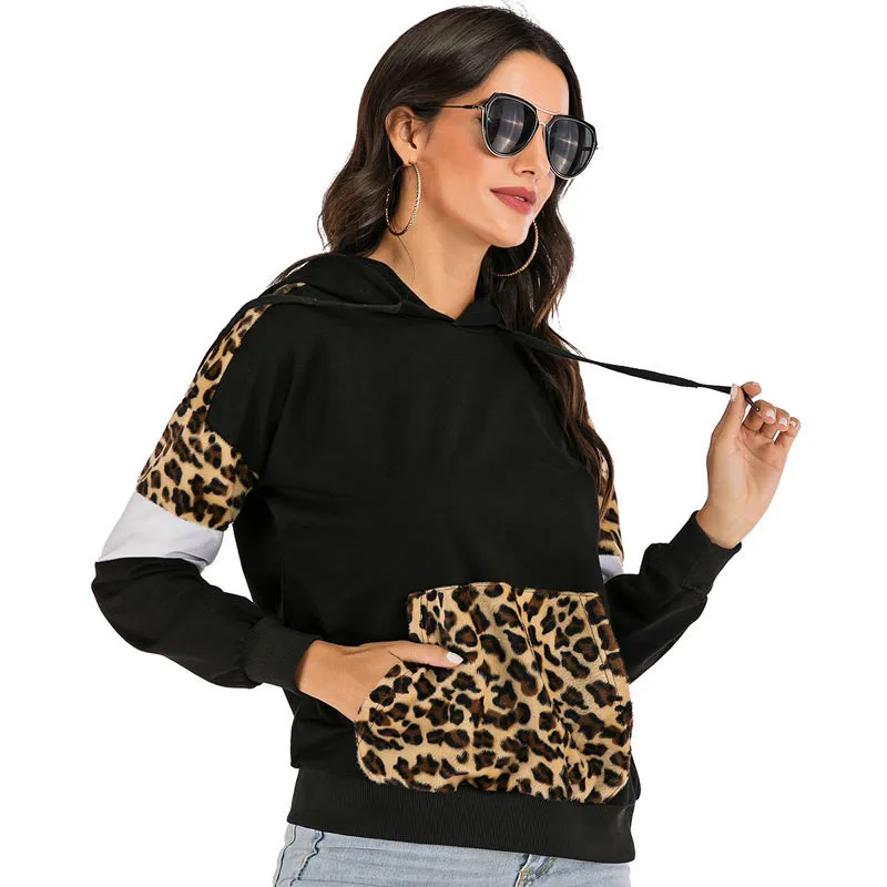 

Ymwmhu Leopard Hoodie for Women Long Sleeve Black Solid Autumn Hooded Sweatshirt Loose Fashion Womens Hoodies Pullover Hoody