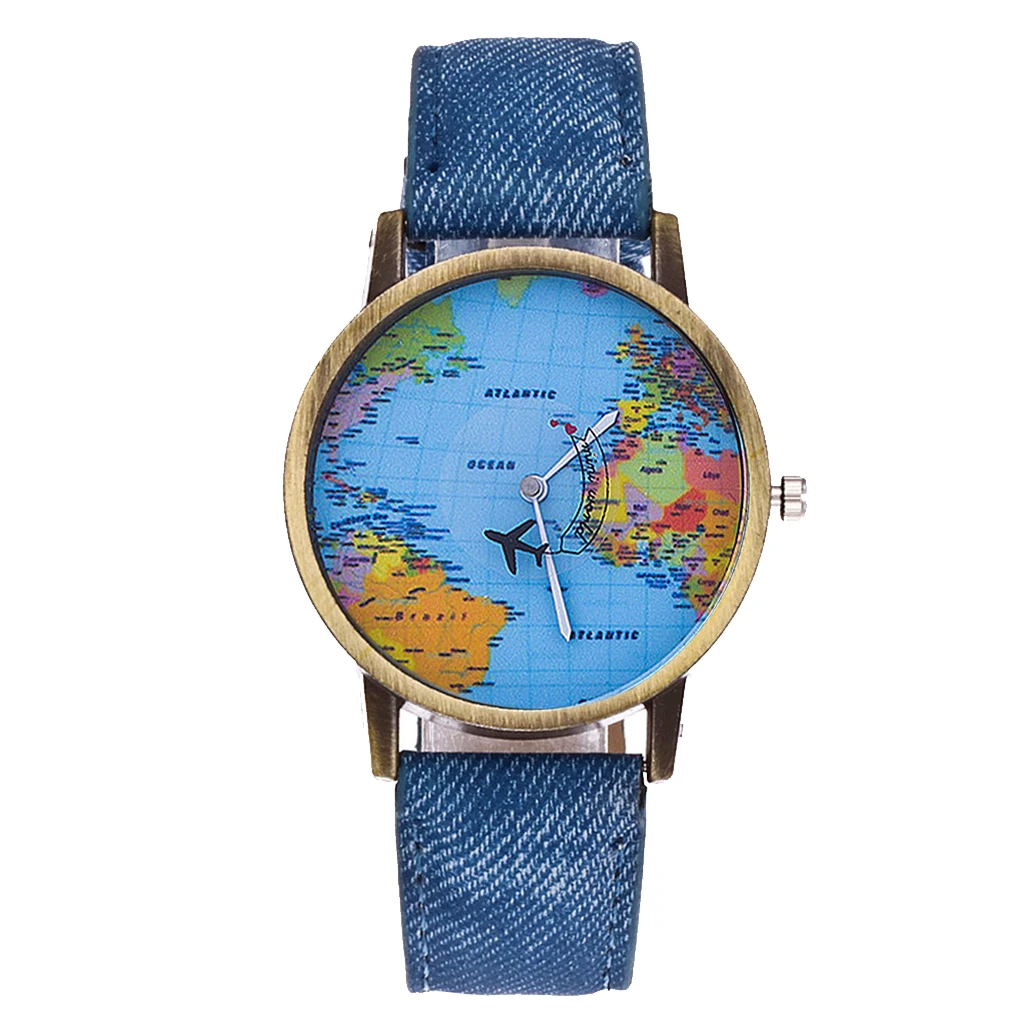Мода Глобального Путешествия На Самолете Карта Джинсовая Ткань Band Смотреть