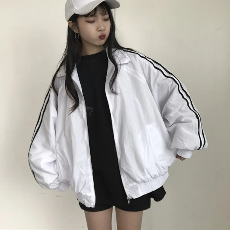 Женское пальто 2019 новая полосатая парка на молнии Короткая куртка с хлопковой