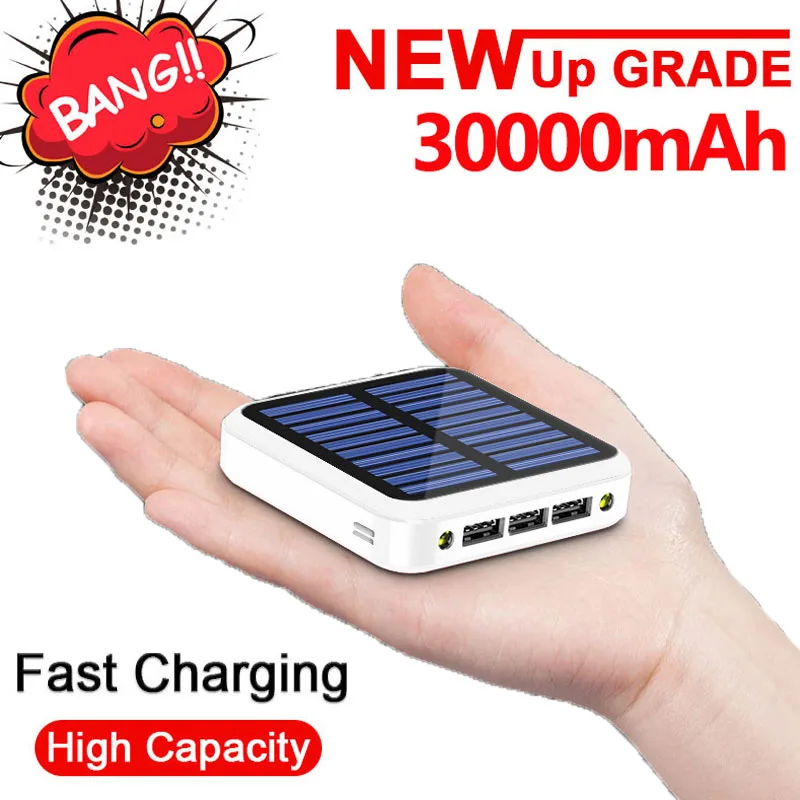 30000mAh Солнечное зарядное устройство 3 USB порта Внешнее для Xiaomi MI IPhone 8 Samsung|Внешние