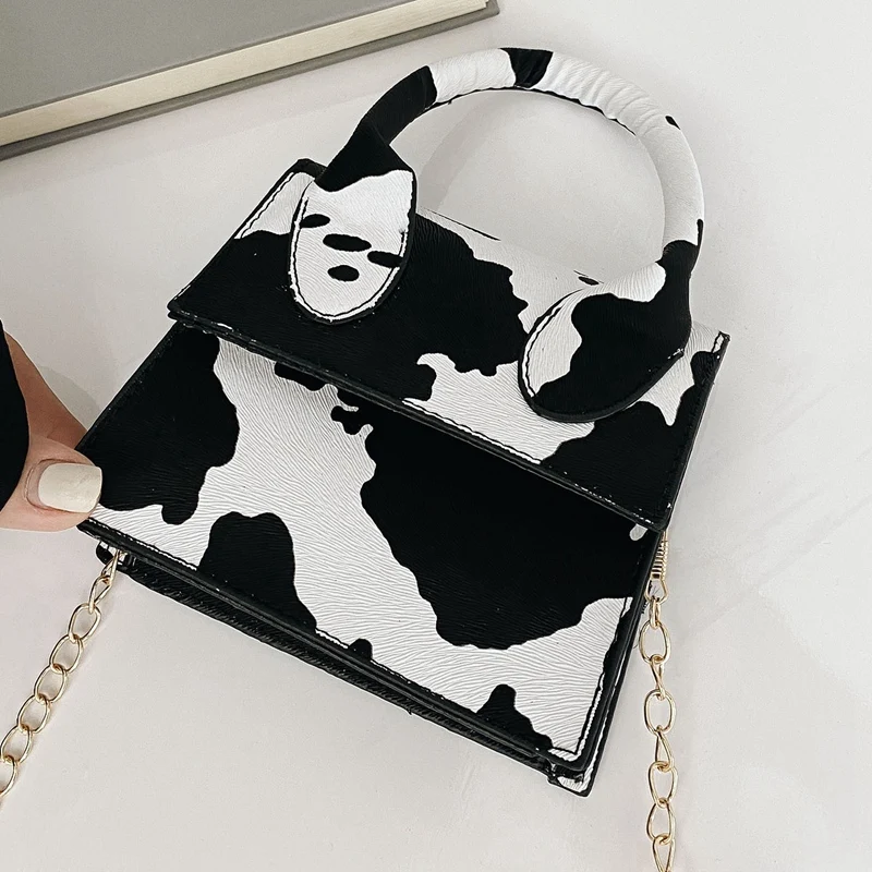 

NEW-Fashion Cow Print Ladies Shoulder Bag Pu Chain Mini Crossbody Bag Handbag