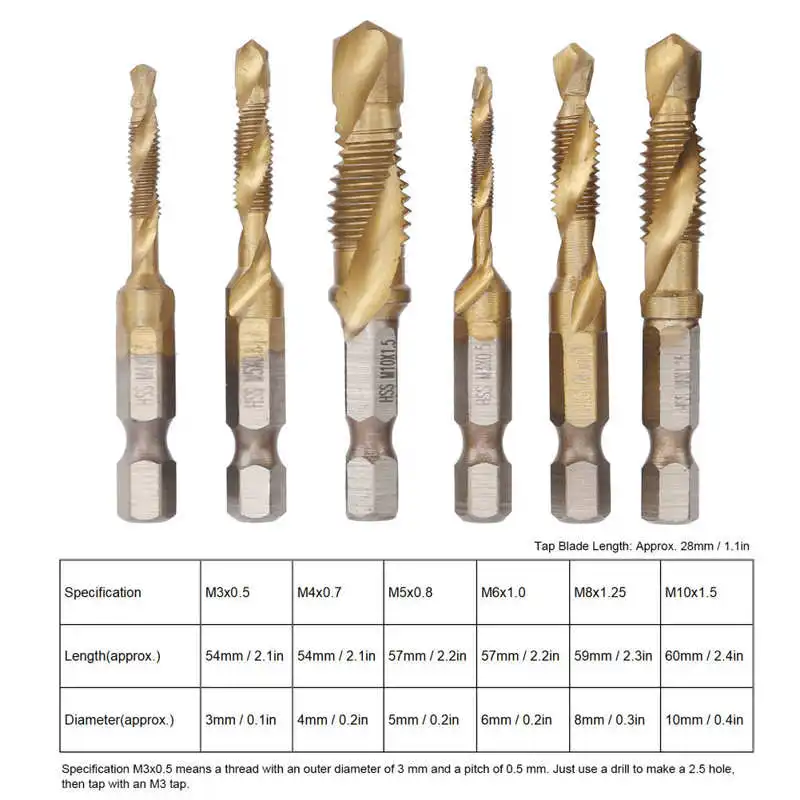 

Tap Set High Speed Steel Hex Shank Tap Soft Materials Aluminum for Wood Plastic