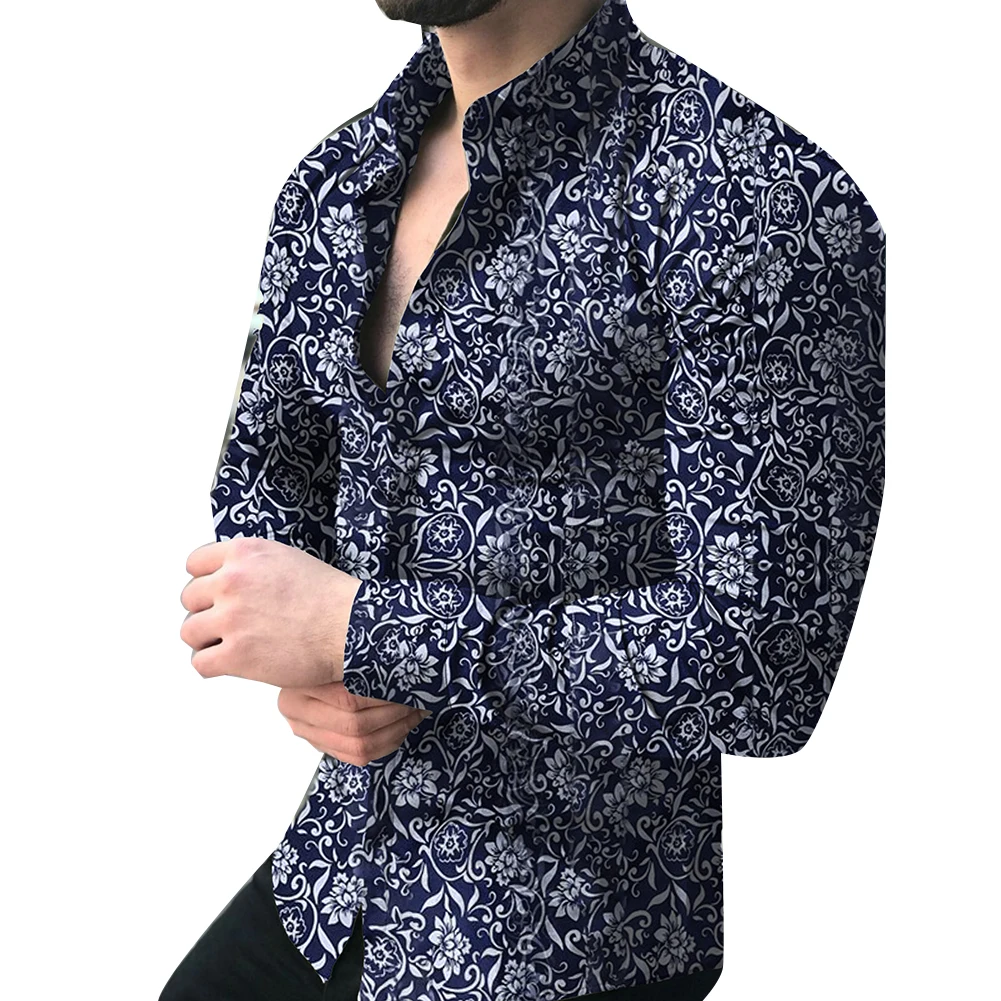Camisa estampada ajustada de manga larga moda otouno para hombres 2019 camisa Повседневная M 5XL|Повседневные рубашки|