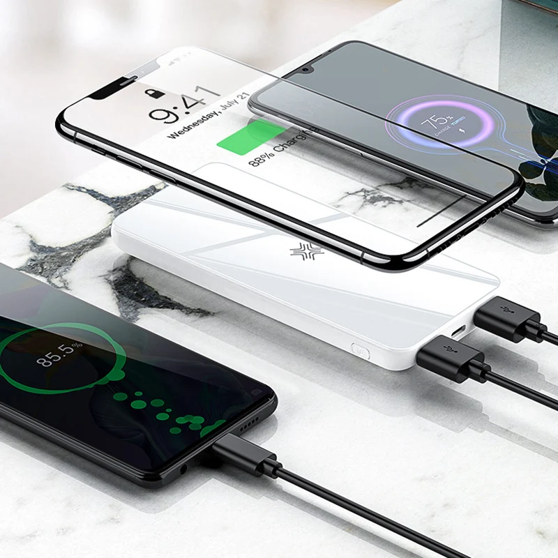 Беспроводной мобильный телефон ROCK Glass mirror PD 10000 мАч с двумя USB портами и поддержкой