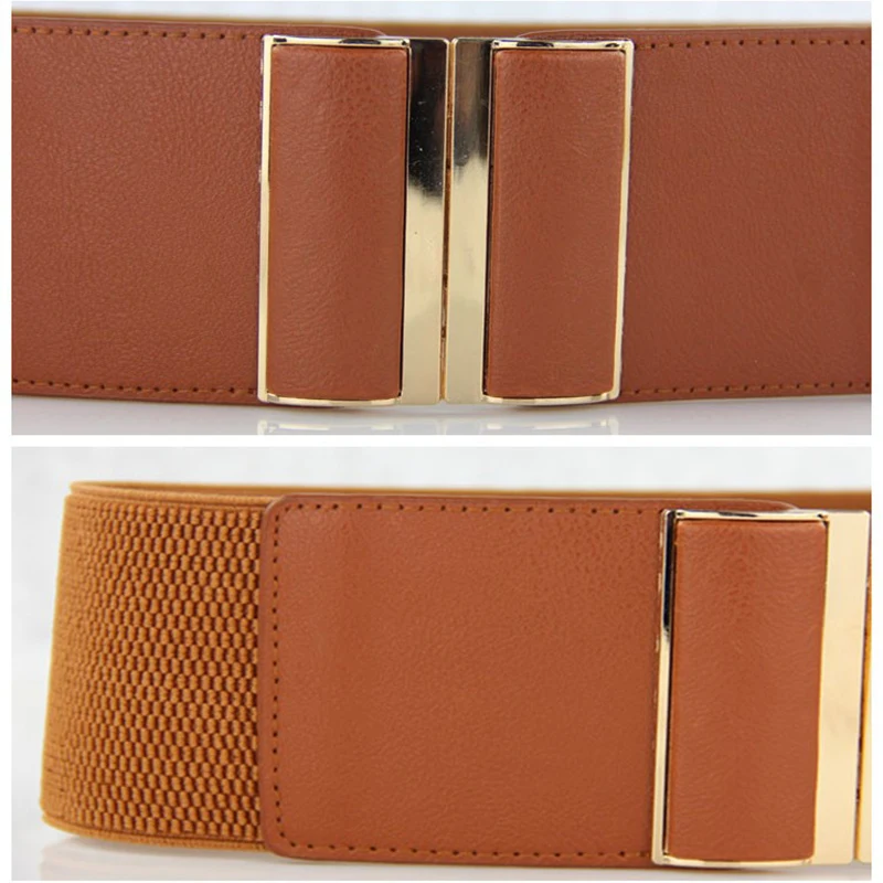 Новый стиль двойная пряжка имитация кожи cummerbunds для женщин эластичный широкий