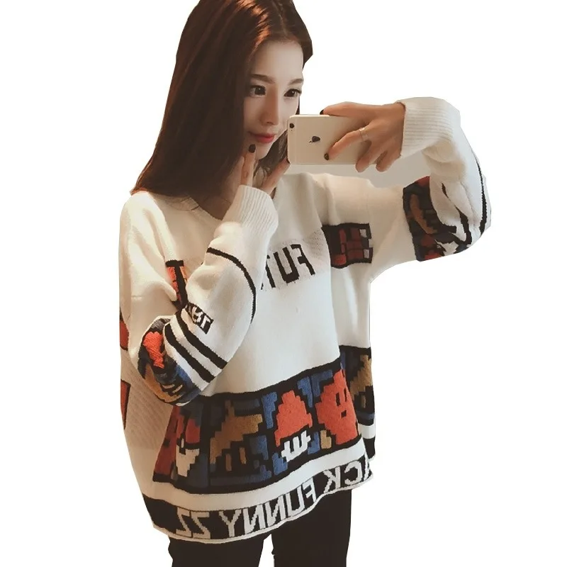 

2020 Autumn And Winter New Women's Sweater Street Printing Round Neck Casual Loose Pullover Turtleneck Jumper Wn*