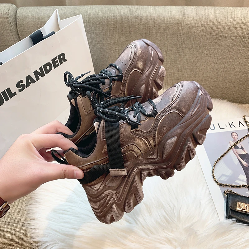 Кроссовки женские массивные на платформе Вулканизированная подошва спортивная