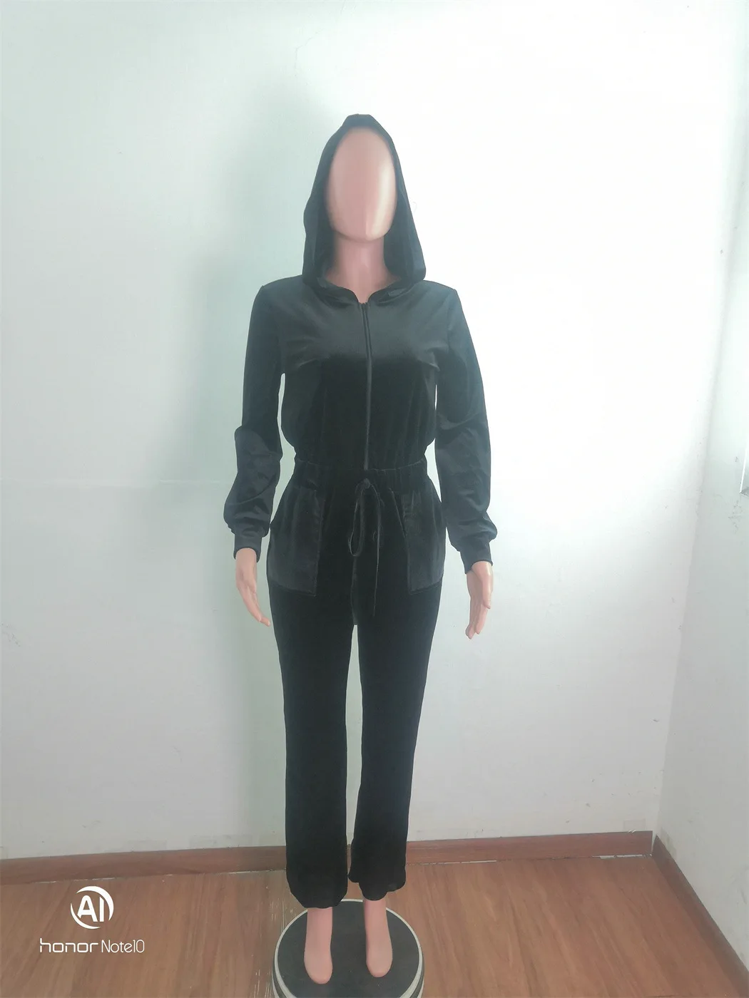 Casual Women Jumpsuit Deep V-neck Bandage Deep V-neck Bandage With Pocket Hooded Solid Long Romper Women Jumpsuit Overalls