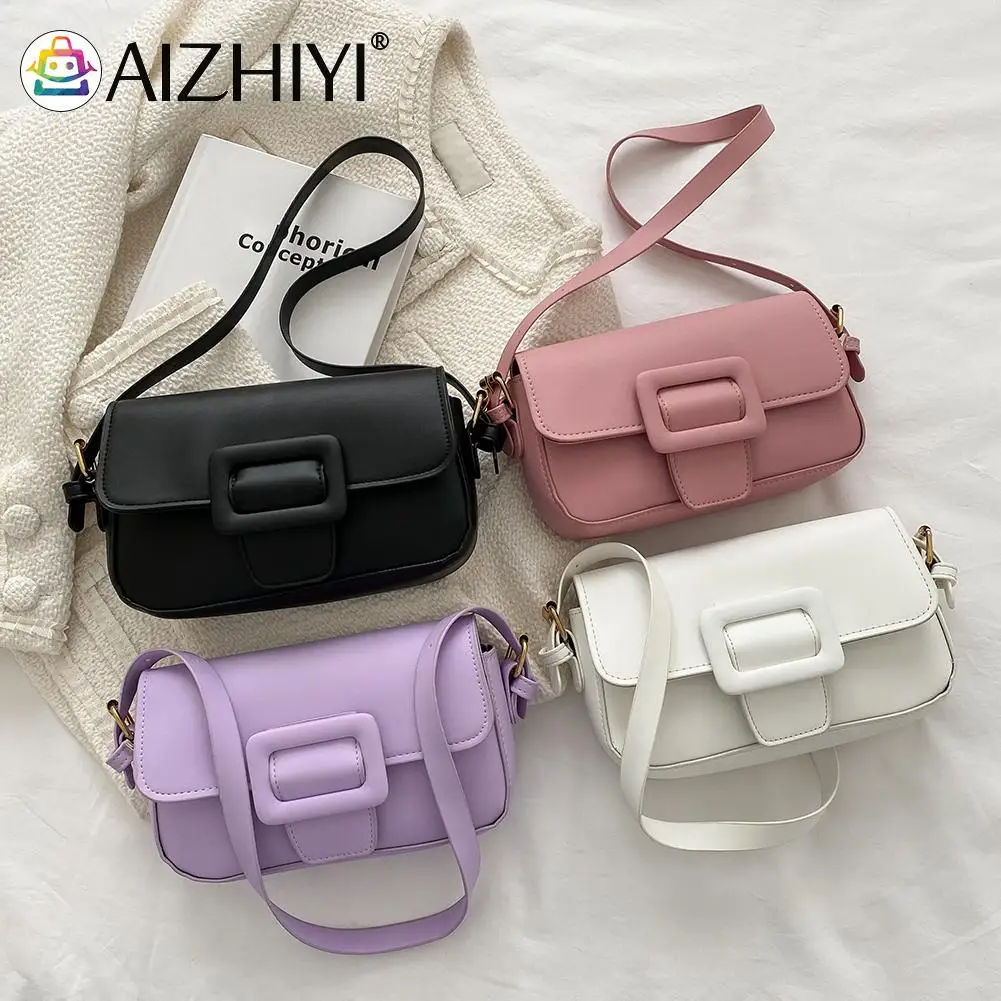 

Fashion Women Solid Color PU Leather Shoulder Underarm Bag Casual Ladies Square Buckle Small Flap Purse Handbags
