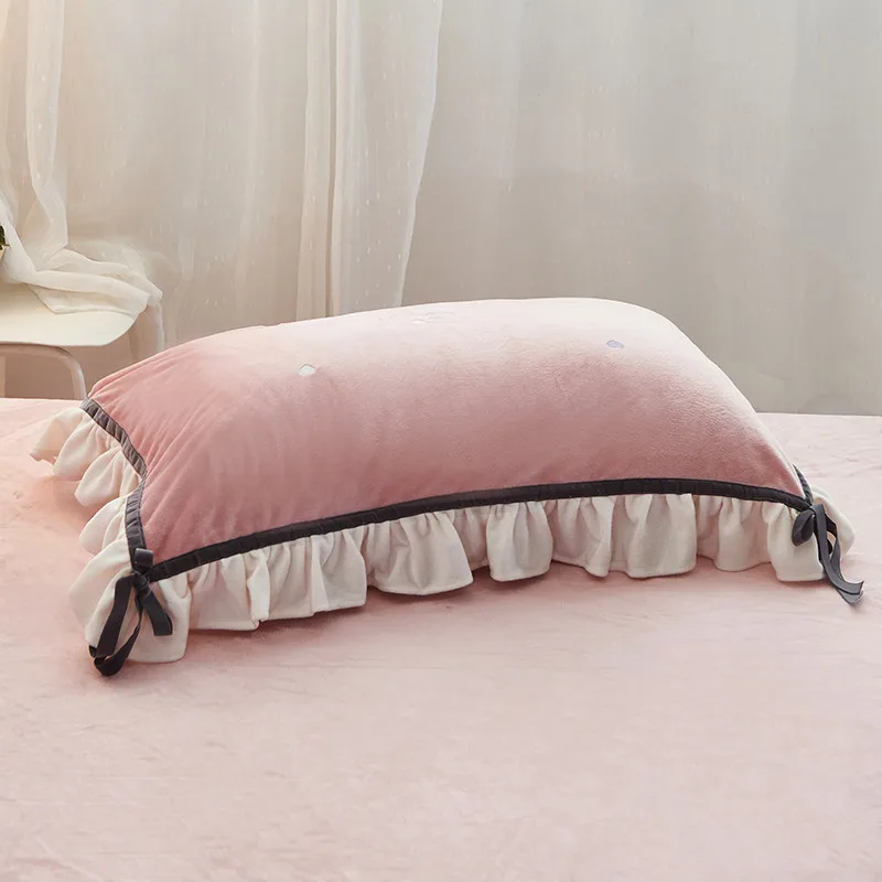 3 4pcs Crystal Velvet Warm Princess Style Duvet Cover Pillowcases Bed Skirt Solid Bean Paste Ginger Rice White Blue | Дом и сад