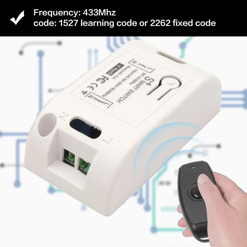 DieSe Universal Wireless Remote Control 433Mhz AC 90~220V 10A 1CH Relay Receiver Module and Fobs For LED Light Lamp | Электроника