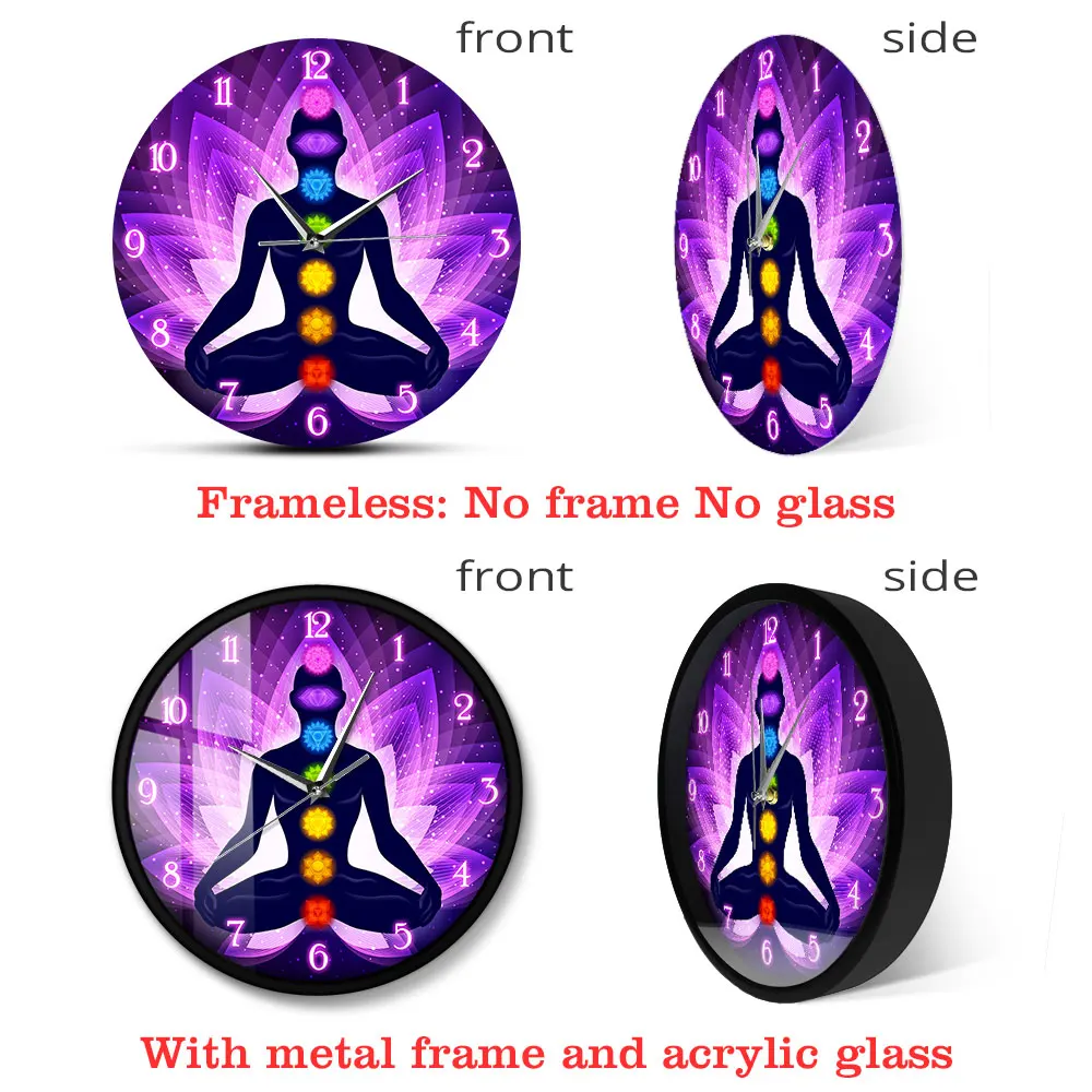 Современные настенные часы с медитацией в позе лотоса фон сакральным цветком