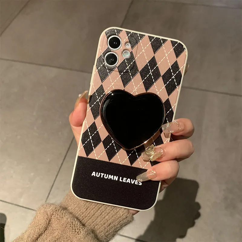 

3D Checkerboard pink Love Heart Bumper Phone Case For iPhone 13 11 12 Pro Max X XR XS Max 7 8 Plus Soft Silicone Back Cover