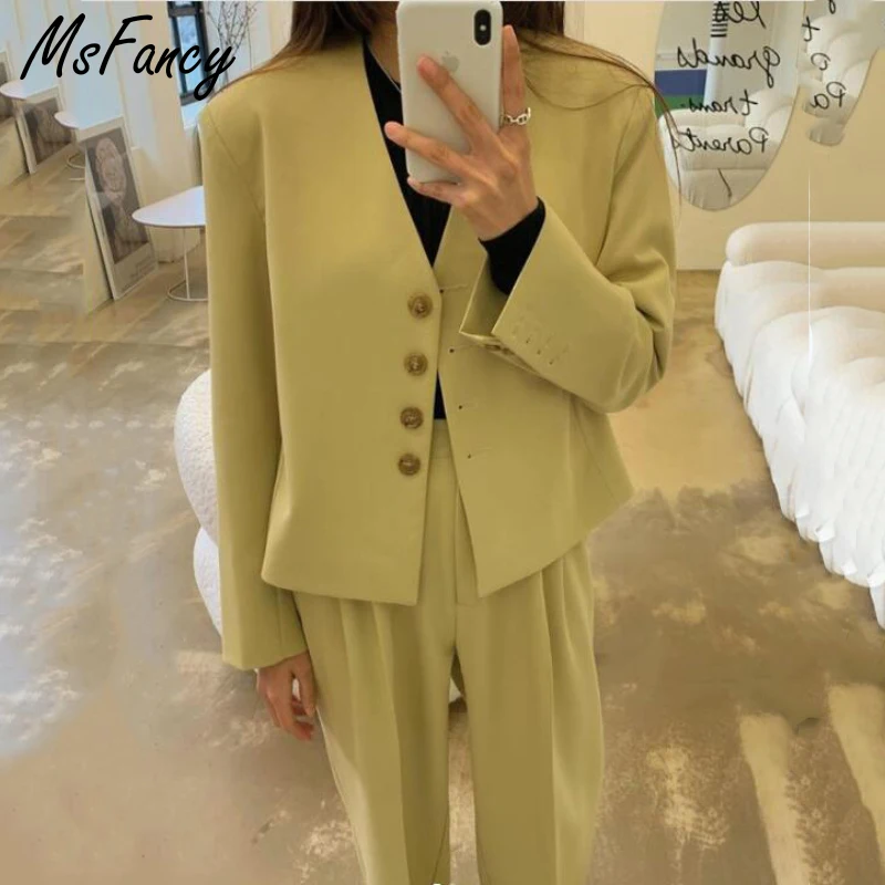 Комплект брюк Msfancy женский модный однобортный короткий Блейзер брюки с высокой