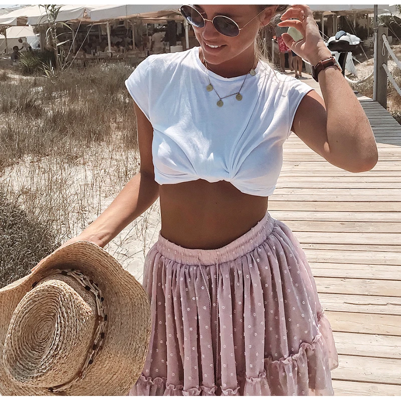 Boho летние плиссированные мини юбки женская короткая юбка в горошек с высокой