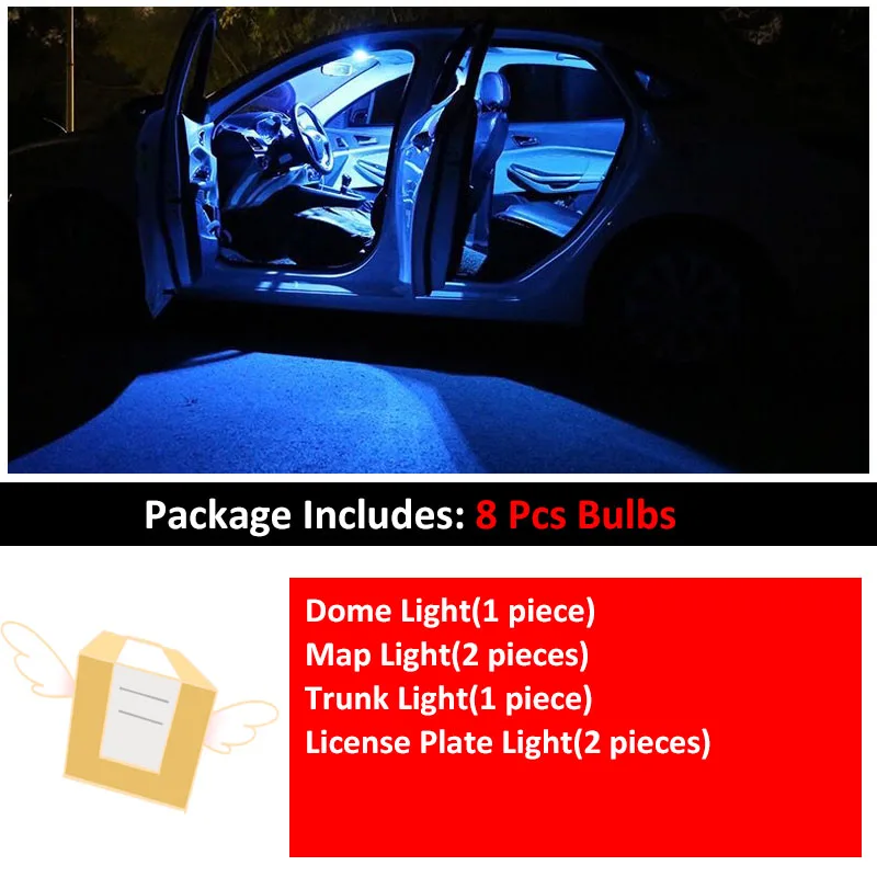 Установочный набор из 8 белых светодиодных ламп для интерьера Kia Sorento 2011-2013 T10 31MM 39MM Map Dome Trunk Lamp Car Accessories.