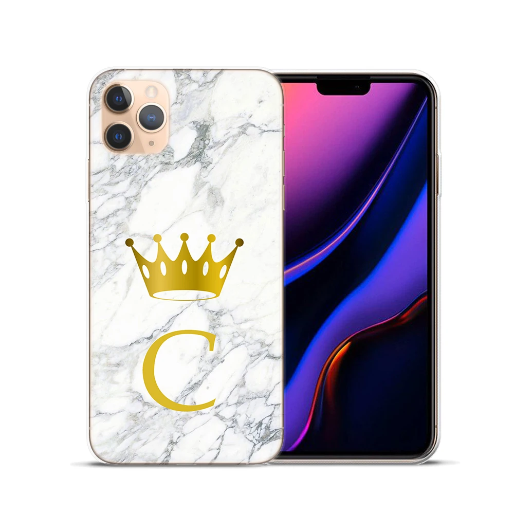 custom letter customized initial marble crown case for coque iphone 11 pro max x xs max xr 6s 6 7 8 plus silicone phone cover free global shipping