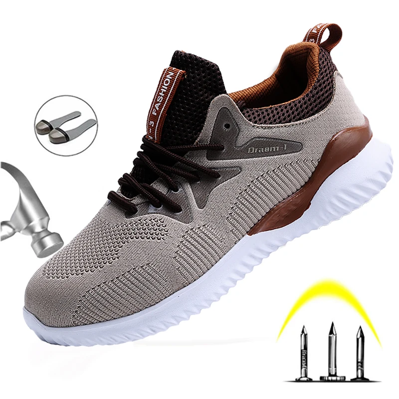 Мужские летние защитные ботинки Повседневные Дышащие рабочие со стальным носком