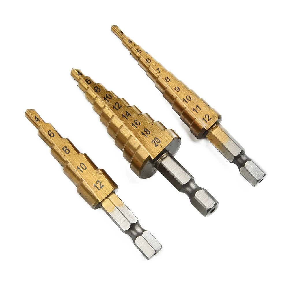 

Set Durable HSS Titanium Hex Shank Multifunction Cone Step Drill Bit With Pouch