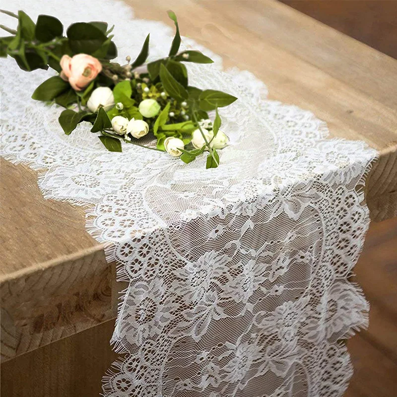 

300cm NEW White Floral Lace Table Runner Rose TableCloth Chair Sash Dinner Banquet Wedding Party Tables Decoration Table Cover