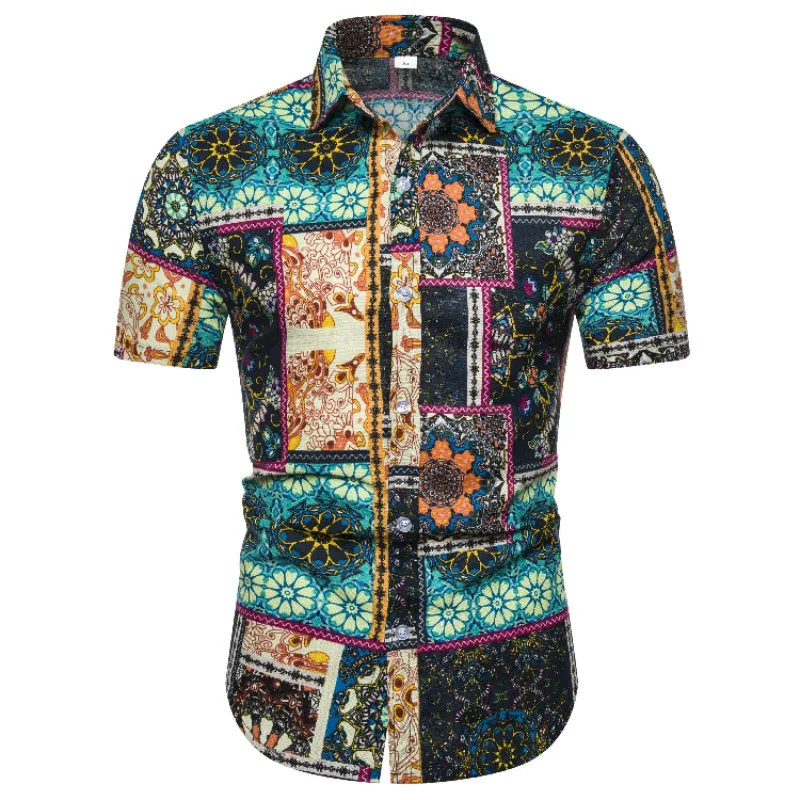 

Men Hawaiian Short Sleeve Shirt Summer Floral Printed Beach Sea Shirt Mens Clothing Trend Male Casual Flower Shirts Size S-XXL