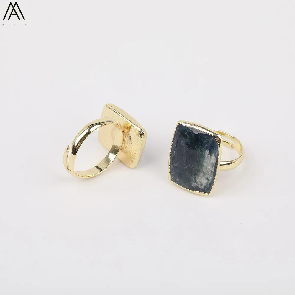 

Simple Fashion Women Faceted Square Oval Shape Natural Blue Kyanite Gold Adjustable Rings Thanksgiving Day's Gift FZ-53AMAJ