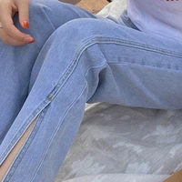 1052 autumn korean fashion denim maternity jeans side splits wide leg loose chic ins belly pants clothes for pregnant women