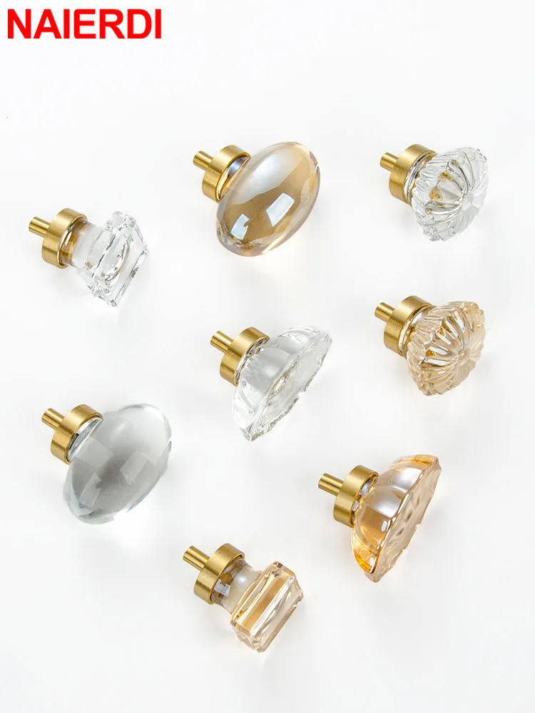NAIERDI латунные хрустальные стеклянные ручки для шкафа роскошные медные дверные