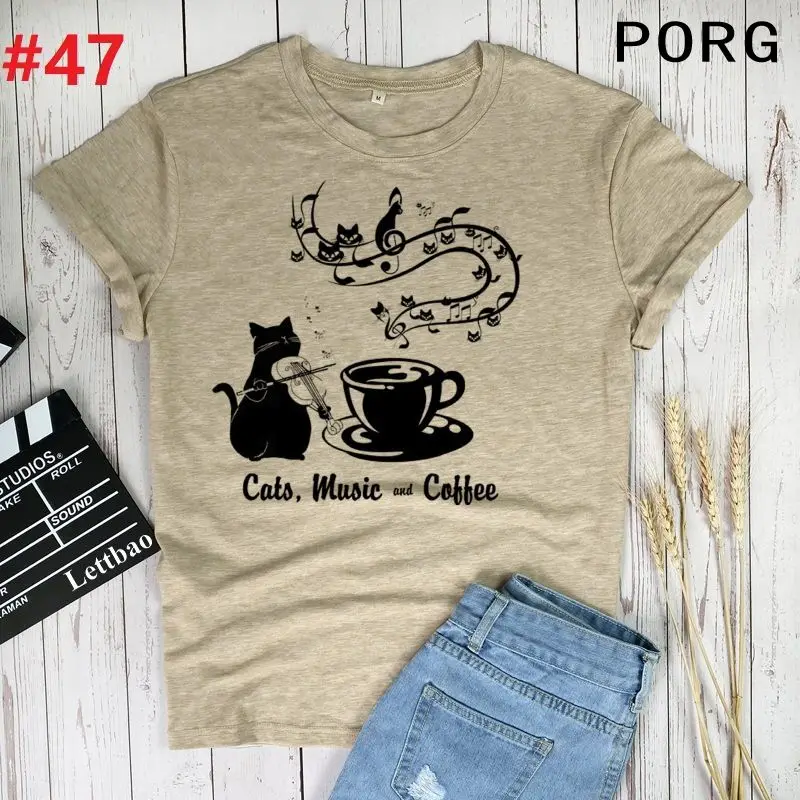 

Cats Music Coffee Fashion T Shirt Women Grunge Aesthetic Harajuku Ullzang T-shirt Graphic Hip Hop Girl Tshirt Oversized Colors