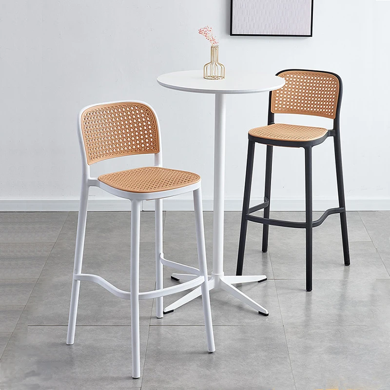 

Nordic Bar Chairs Living Room Counter Stool Rattan High Bar Chair Designer Creative Backrest Chair Home Fashion Bar Stools