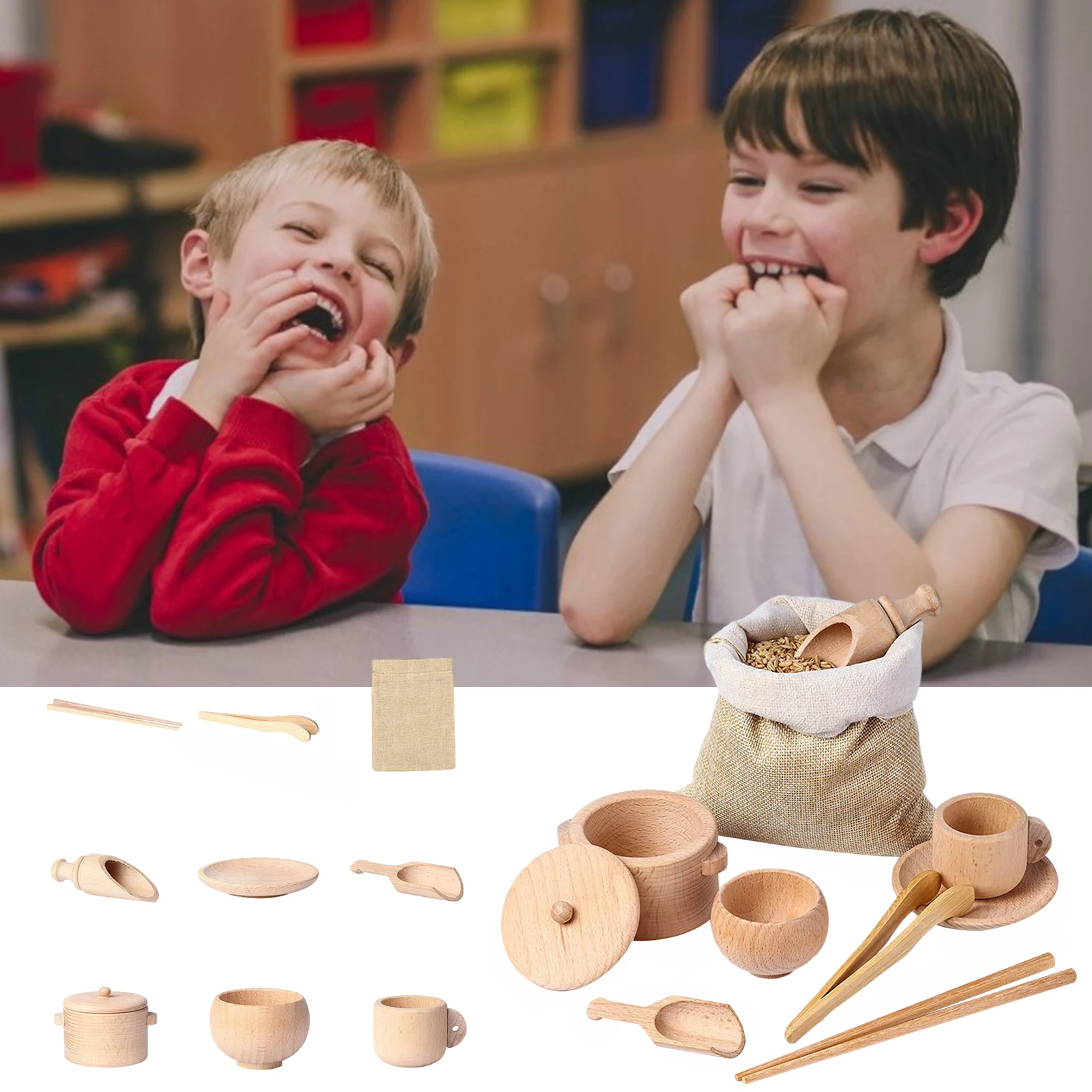 

Montessori Sensory Kitchen Toys Wooden Sensory Bin Tools Kitchen Tableware Toys Set For Toddlers Kids Fine Motor Learning polite