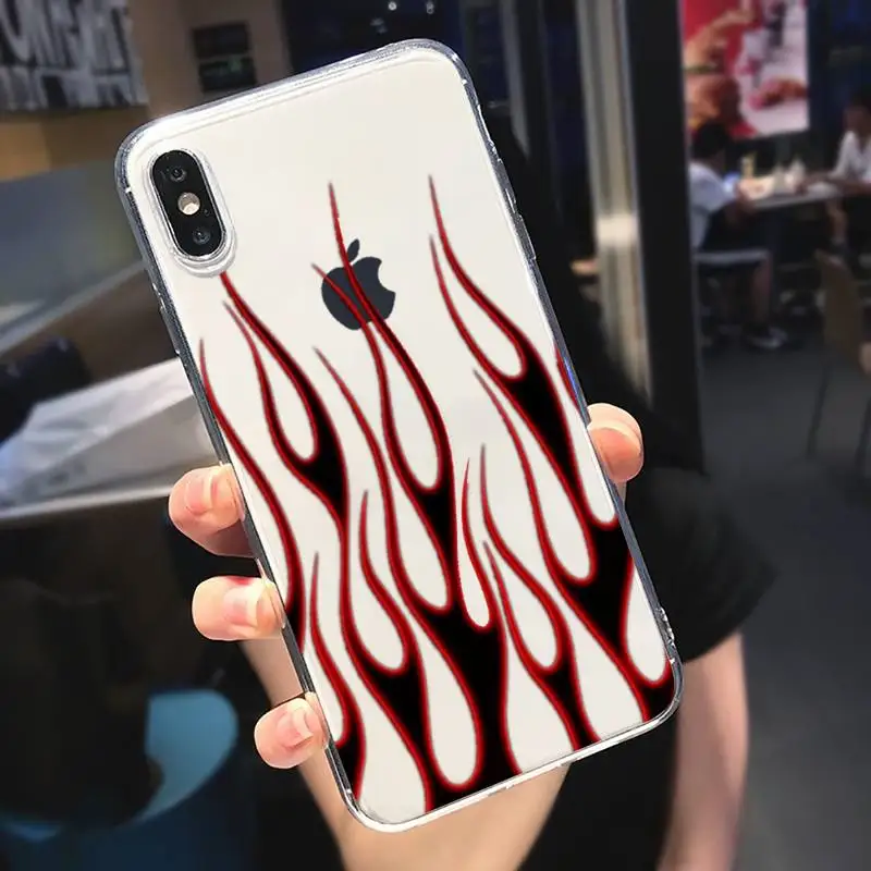 

Fashion Red Flames Fitted Phone Case Transparent soft For iphone 5 6 7 8 11 12 s c se plus mini x xs xr pro max