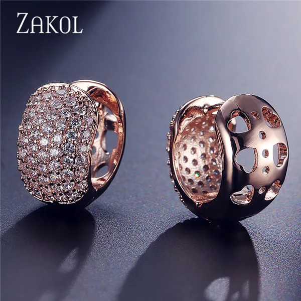 Rose Gold 599 ZAKOL благородные женские/женские серьги-кольца, высокое качество, Кристалл циркония, микро инкрустация, ювелирные изделия, уникальные треугольные серьги FSEP600 - Окраска металла: Rose Gold 599