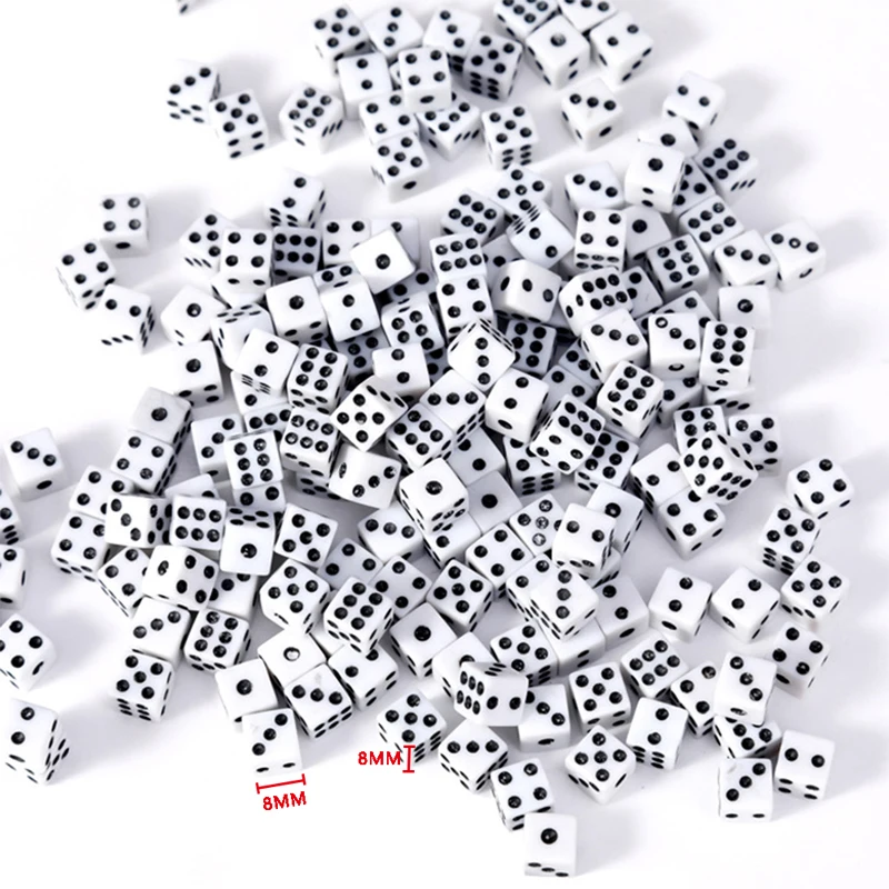 

100 Pcs/lot Yellow/White/Green/Red Square Point Dice Puzzle Game Send Children 6 Sided Dice DIY Game Accessory 8mm