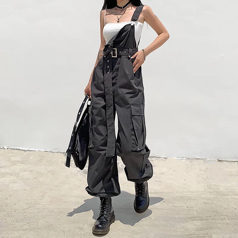 Fashion All-match high waist overalls Women's Spring Autumn new solid color loose thin hip-hop street casual pants trousers
