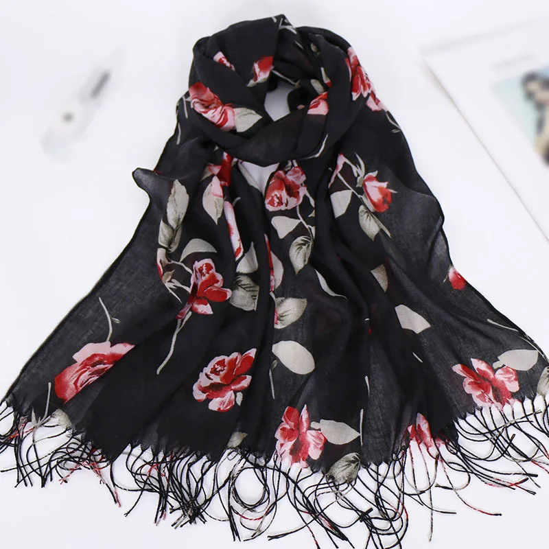 

Balinese Yarn Literary Style Printed Tassel Sunscreen Shawl Chinese Style Ladies All-match Warm Gauze Scarf Pashmina Present