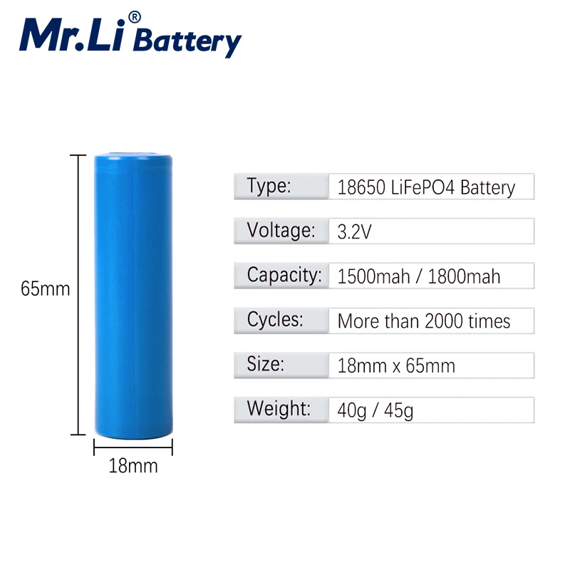 Lifepo4 18650 3 2 V 1500mah 1800mah аккумуляторная батарея с длительным циклом жизни для