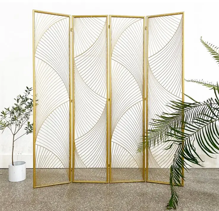 

Light luxury golden wrought iron screen home decoration partition folding mobile folding screen creative simple design Nordic