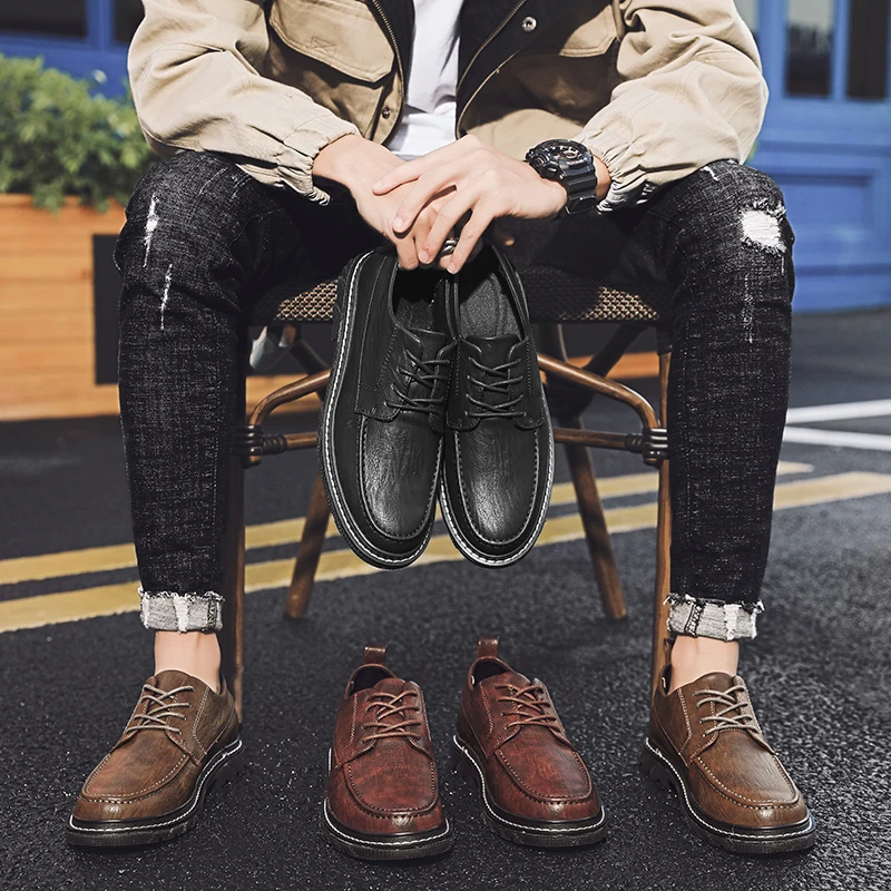 

Breathable Men Flat Shoes outdoor oxfrods Lace-up Leather Shoes Comfortable fashion Spring Autumn Fashion Breathable Male Shoes