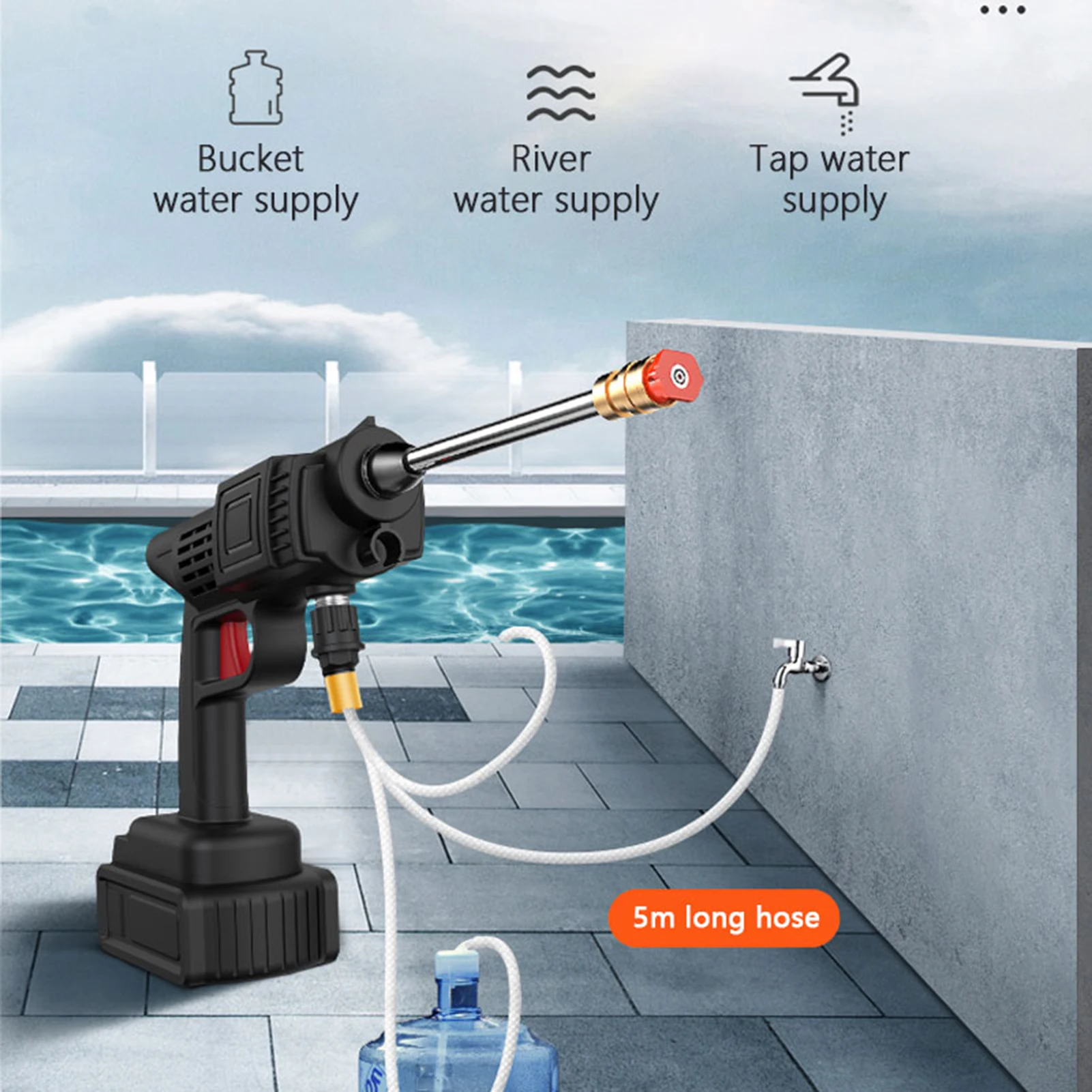 Скидка Аккумуляторная электрическая Давление пистолету мойки высокого портативный автомобильный пылесос высокой Напряжение водяной пистолет + П...