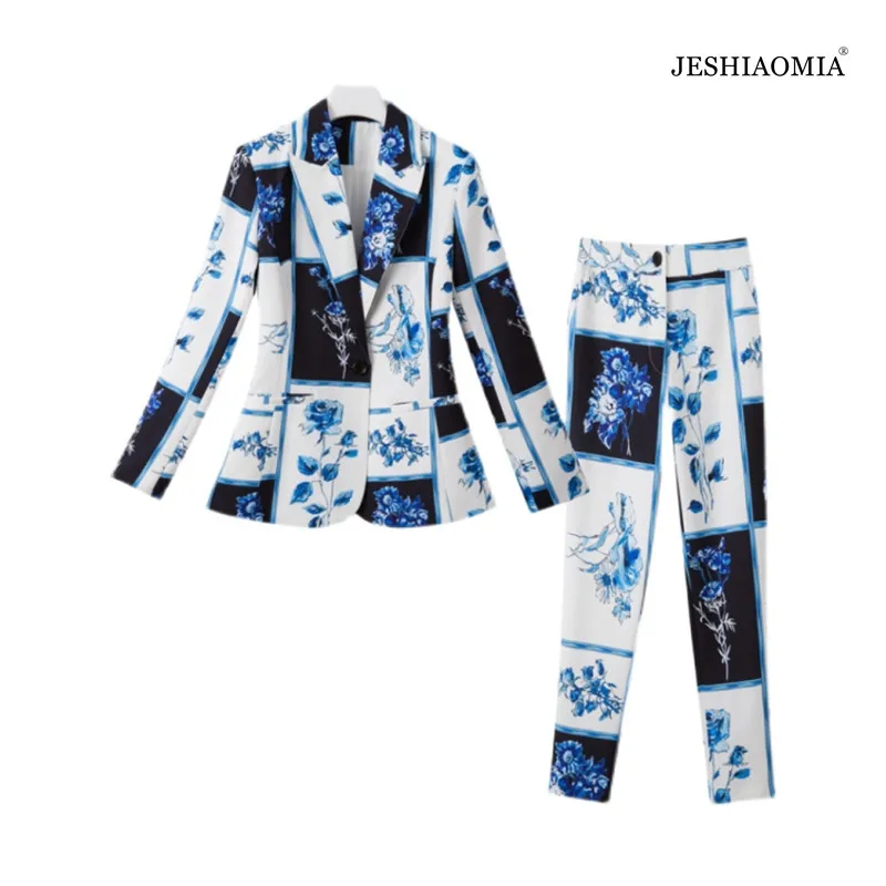 

JESHIAOMIA- 2021 осенний пиджак с отложным воротником и укороченные брюки