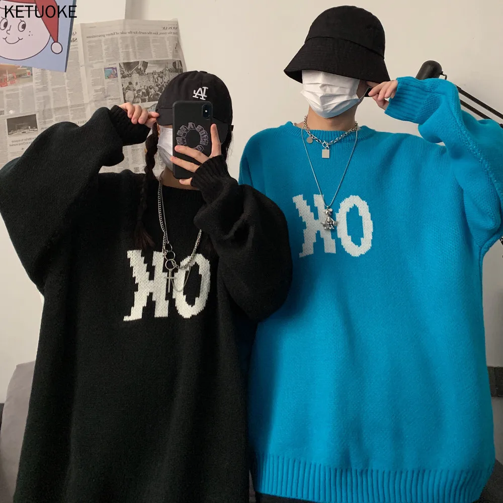 

Oversize Sweater Women 2021 Unisex Korean Women Letter Embroidery Crewneck Sweatshirt Harajuku Casual Loose Pullover Sweater
