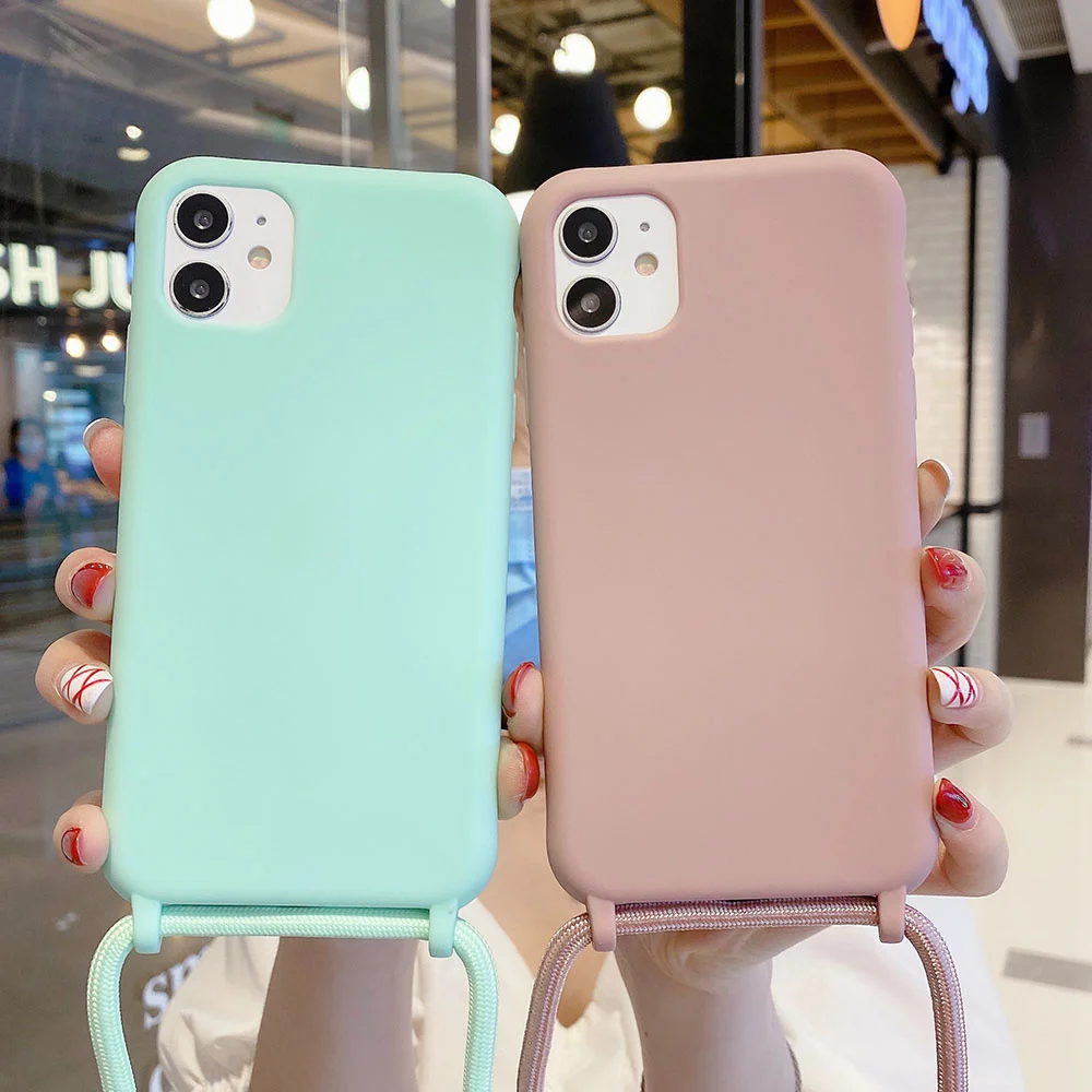 

Solid color case for iPhone 12 mini, 11 pro, Max, XR, x, XS, Max, 6, 6S, 7, 8 plus, shoelaces, necklaces, suspenders