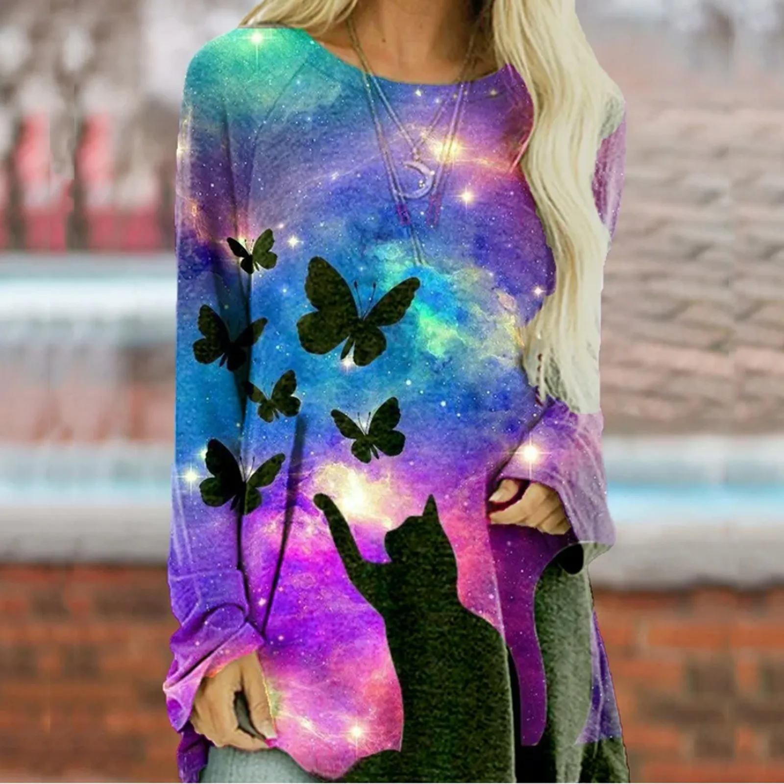 

Женская блузка с длинным рукавом и круглым вырезом, большого размера