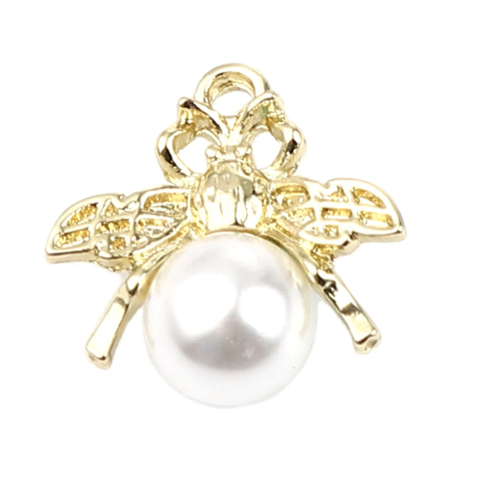 

DoreenBeads Acrylic Insect Charms Bee Animal Gold Color Metal White Imitation Pearl Pendants DIY Making Necklace Jewelry Gifts