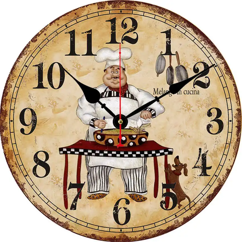 

12 Inch Chef Kitchen Wall Clock Large Dinning Restaurant Caf Decorative Wall Clock Clear Face Silent Non-Ticking Nice for Gift