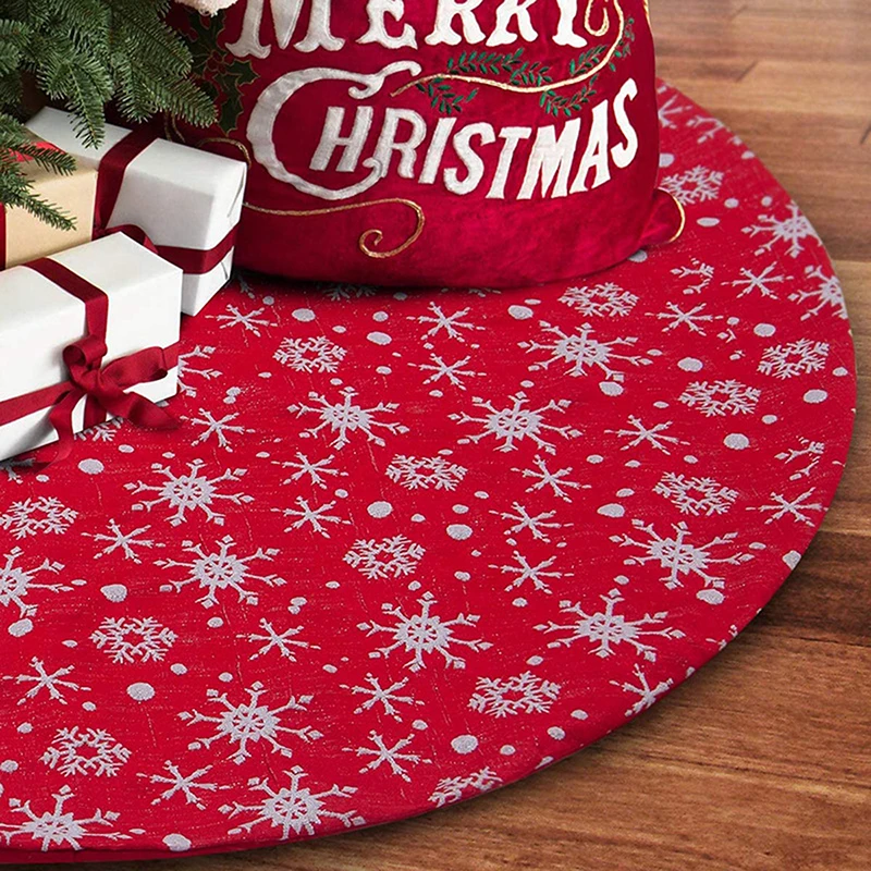 

2023 New Red Christmas Tree Skirt Snowflakes Tree Skirt Double Layers Thick Xmas Tree Mat Holiday Party Decorations Fashion