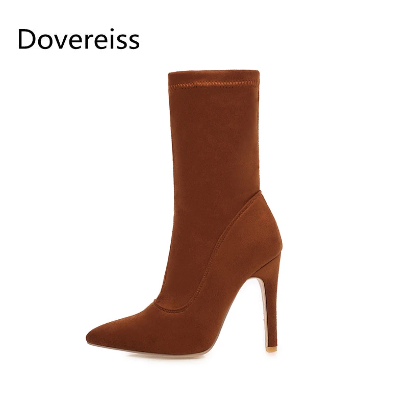

Dovereiss Fashion Female Boots Winter New Pointed Toe Sexy Stilettos Heels Zipper Concise Mature Short boots 43 44 45 46 47 48